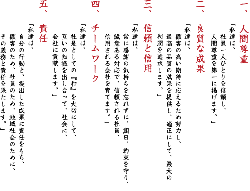 中部復建株式会社 社員憲章
